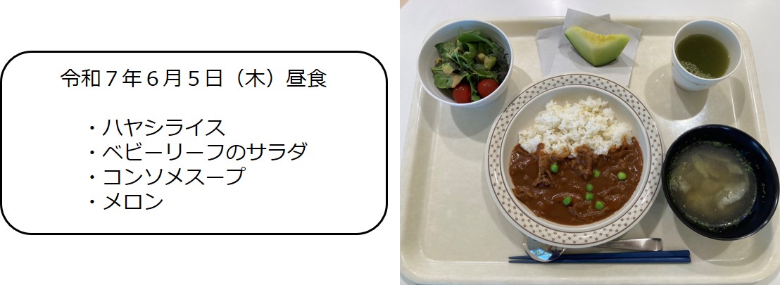 ６月５日（昼食　ハヤシライス、ベビーリーフのサラダ、コンソメスープ、メロン